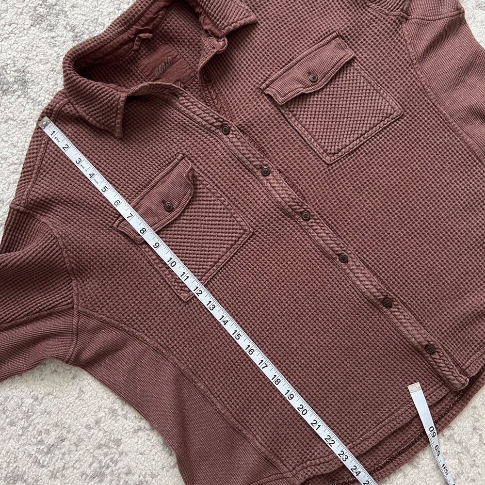 Aerie Brown Lumberjane Waffle Knit Button Down Shirt Jacket Oversized Small - Picture 10 of 10